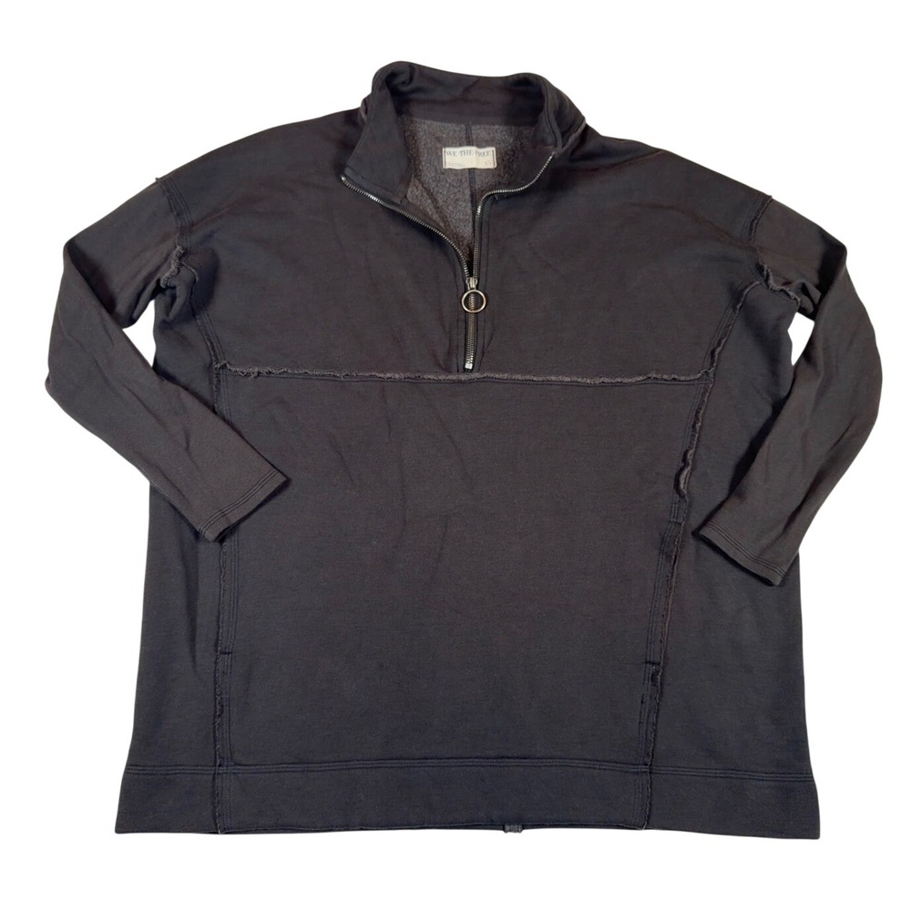 Free People We The Free Quarter Zip Sweatshirt Washed Black Raw Seam XS Oversize
